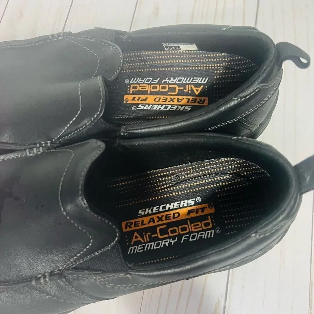Skechers Black Leather Mocassin Air-Cooled Memory Foam Shoes